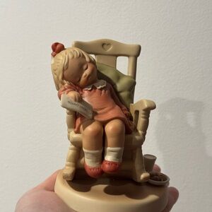 Vintage Ceramic Girl in Rocking Chair Figurine - Peach & Cream